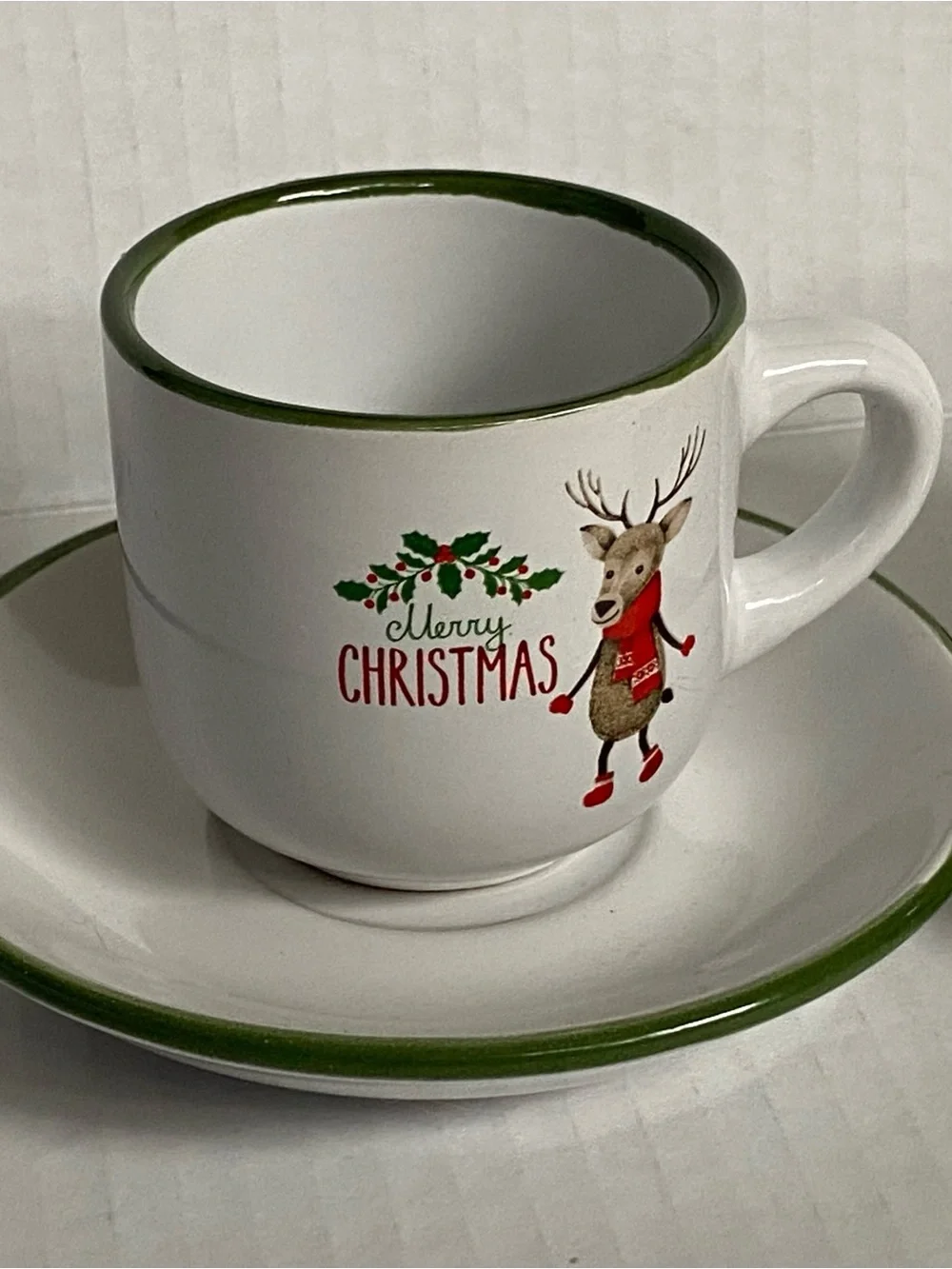 Christmas Cappuccino Mug 2 Cup And Saucer Sets Red Green Santa Reindeer Bruntmor